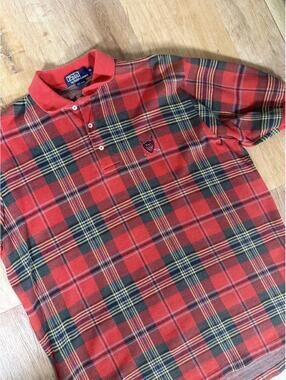 90s Ralph Lauren red plaid polo shirt Size XL